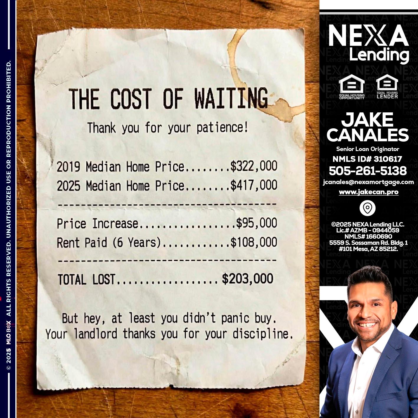 THE COST OF WAITING - Jake Canales -Senior Loan Originator