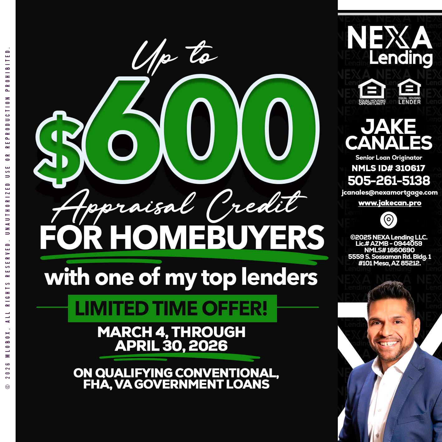 up to $600 - Jake Canales -Senior Loan Originator