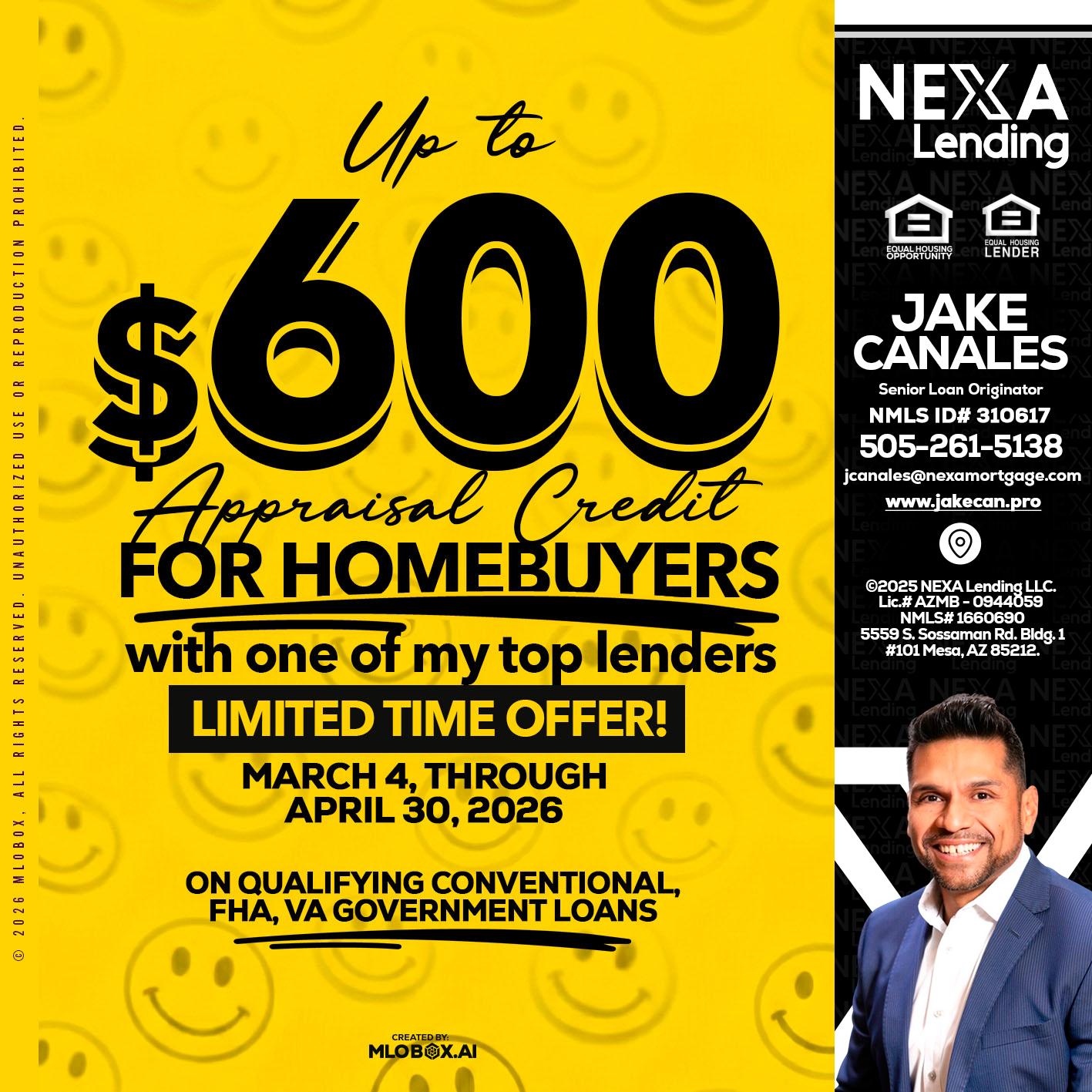 UP TO 600 - Jake Canales -Senior Loan Originator