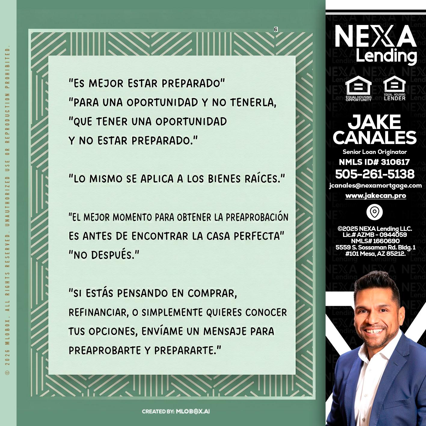 ES MEJOR ESTAR PREPARADO - Jake Canales -Senior Loan Originator
