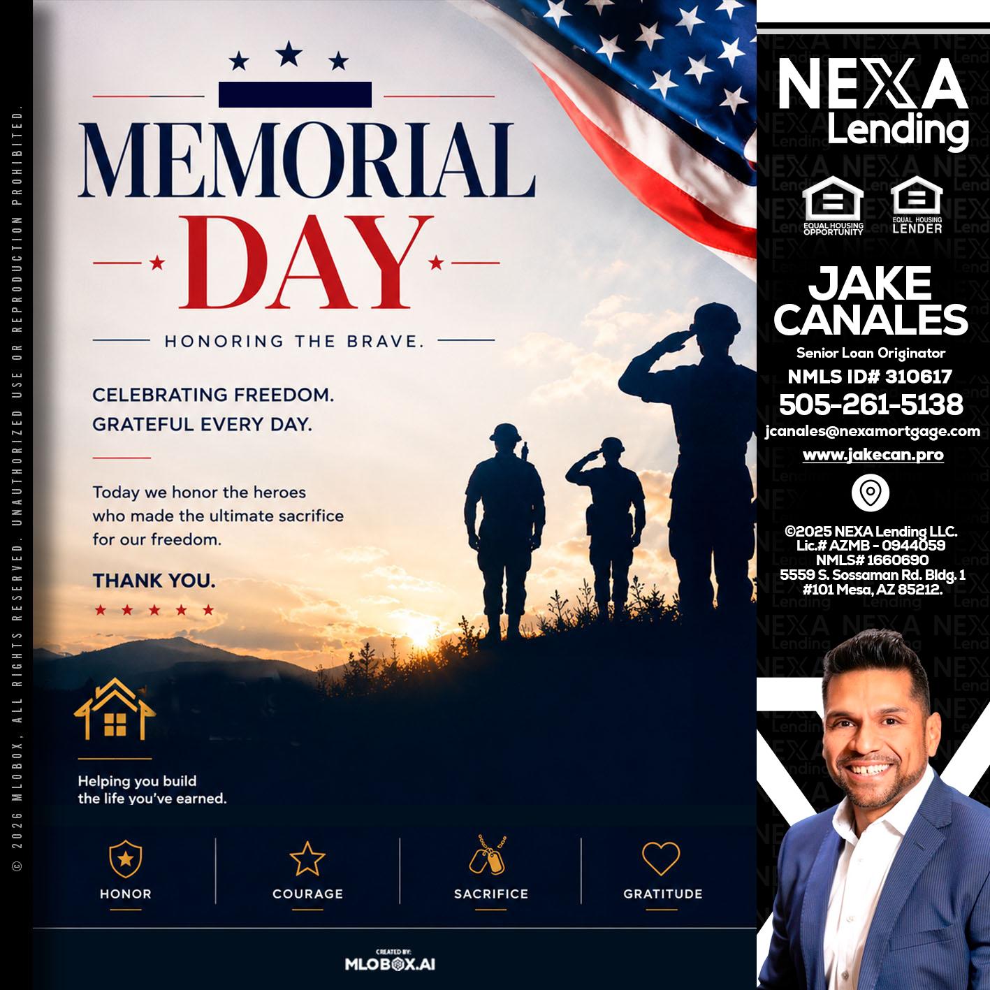 MEMORIAL DAY - Jake Canales -Senior Loan Originator