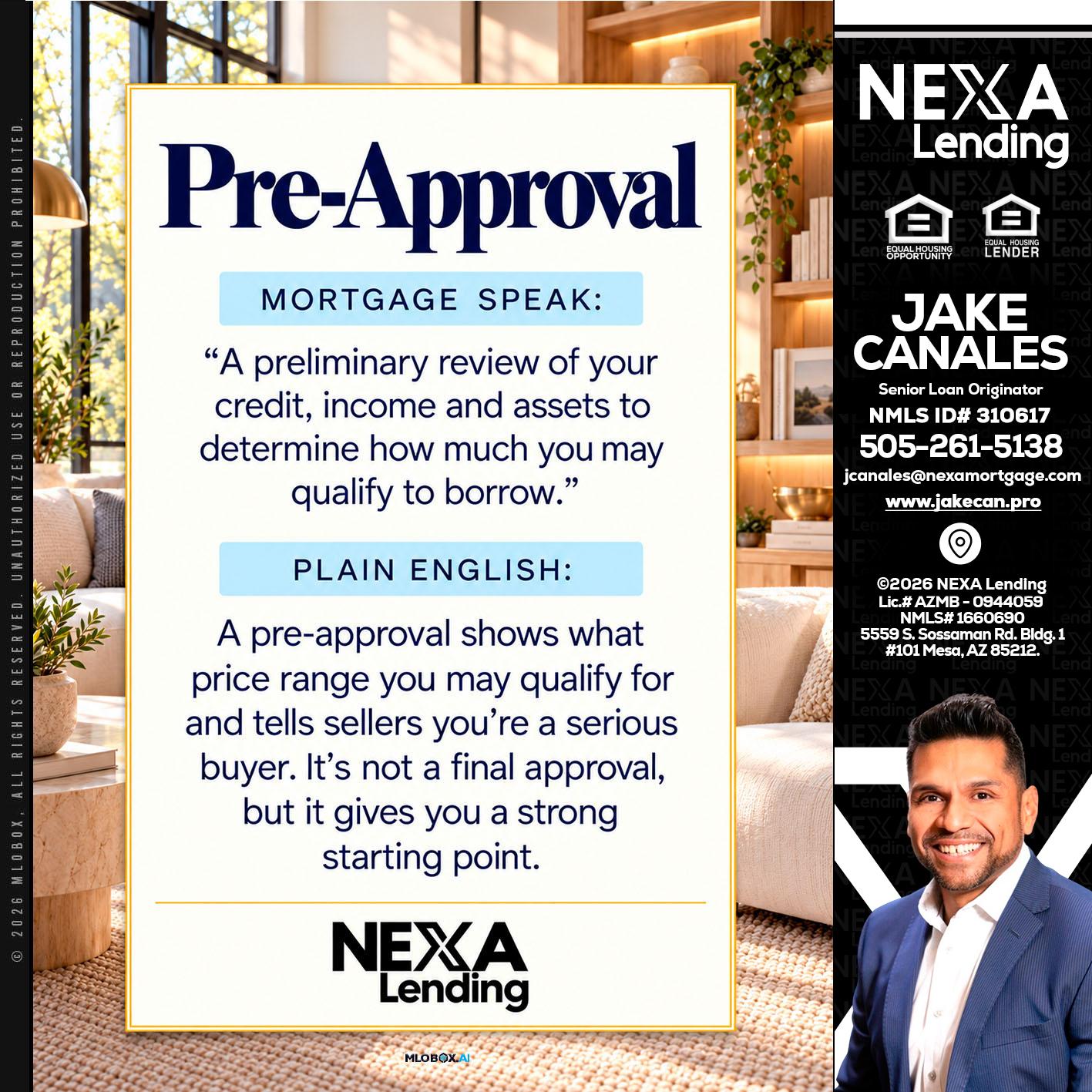 PREAPROVAL - Jake Canales -Senior Loan Originator